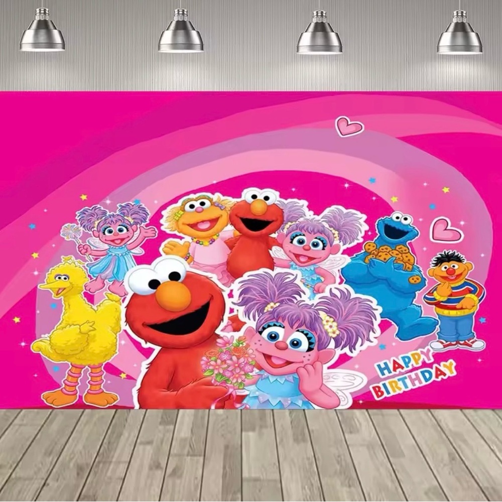 Elmo Abby Cookie Monster Backdrop Banner Birthday Party 120x90cm